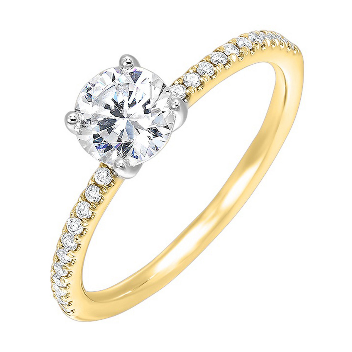 14K Gold In-Line Diamond Semi Mount Ring for Round Center, 0.12ctw