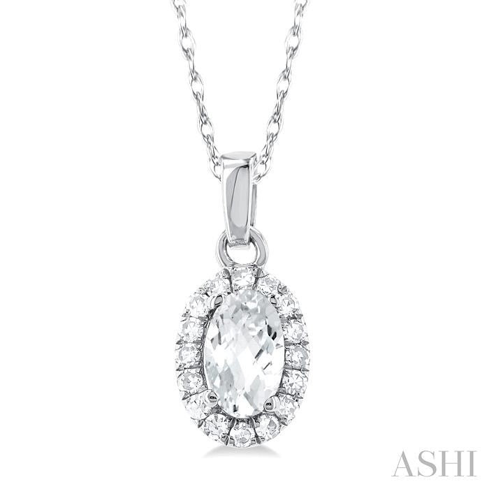 10K White Gold Halo White Topaz and Diamond Pendant