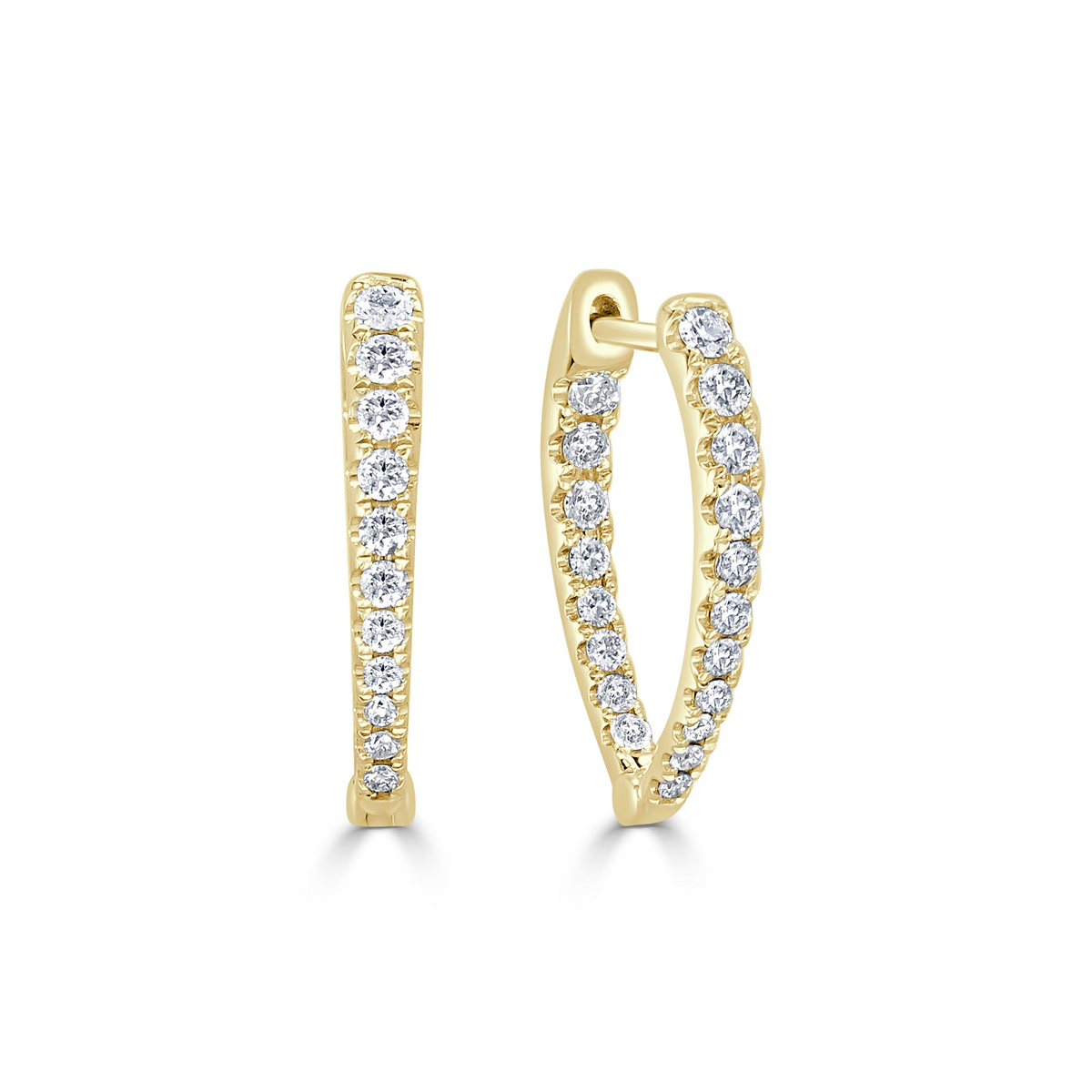 14K Yellow Gold Small Hoop Diamond Earrings
