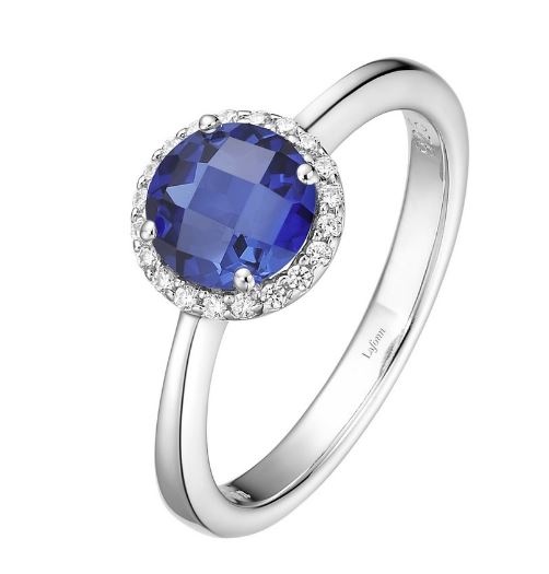 Lafonn White Sterling Silver Created Sapphire Halo Ring, 6mm Round, 0.20 CTW, Size 9