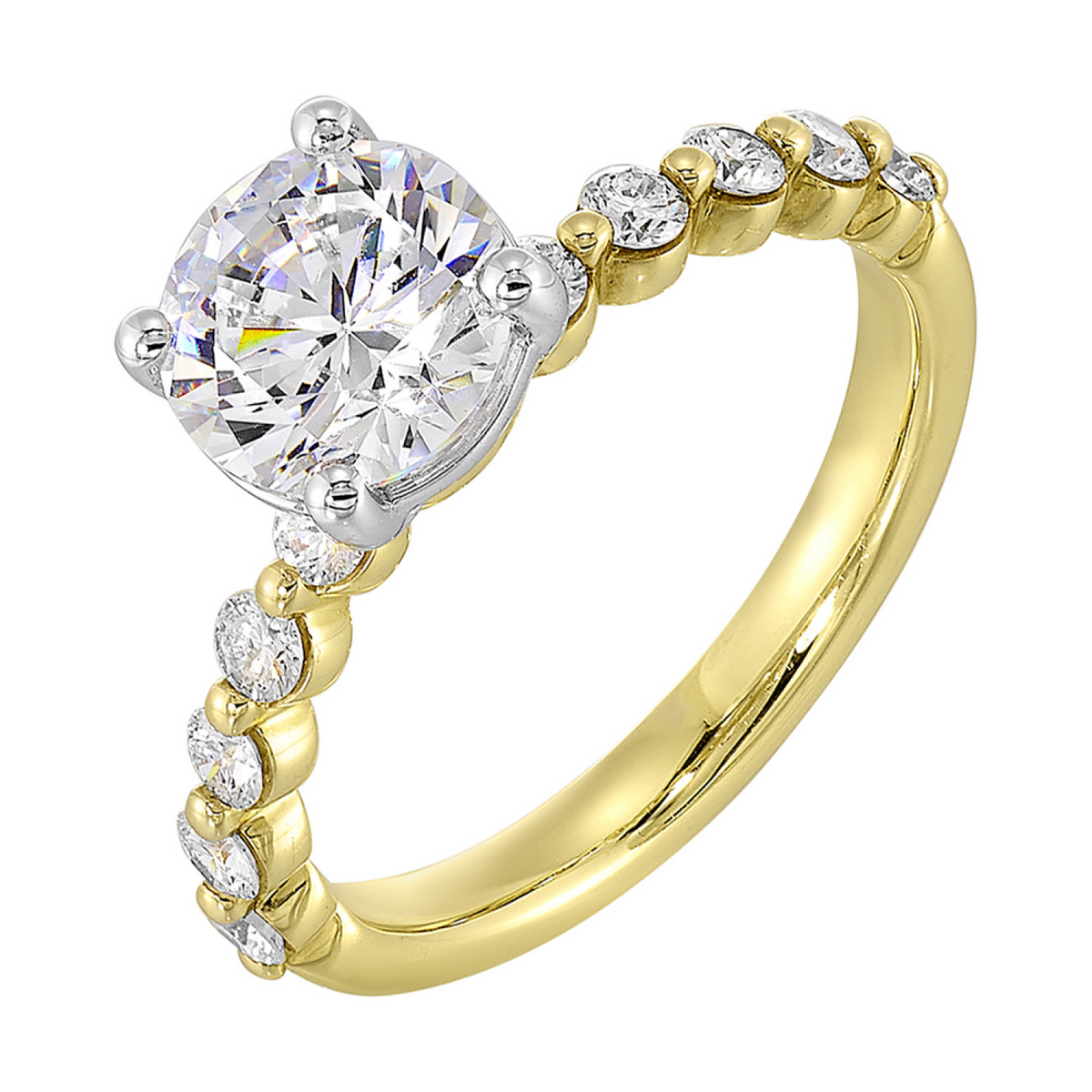 14K Two-Tone Gold In-Line Diamond Semi Mount Ring for Round Center, 0.38ctw