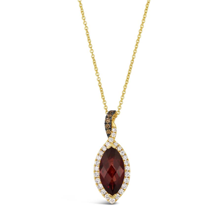 14K Yellow Gold Marquise Garnet and Diamond Pendant