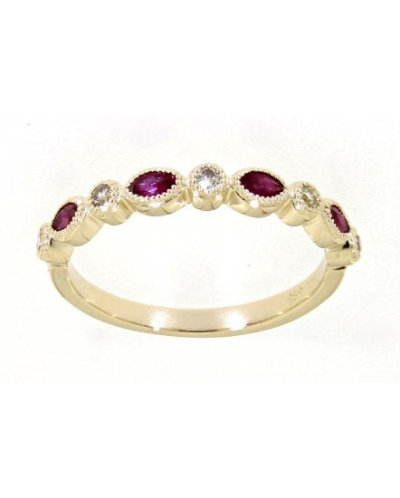 14K Yellow Gold Marquise Ruby and Diamond Gemstone Ring