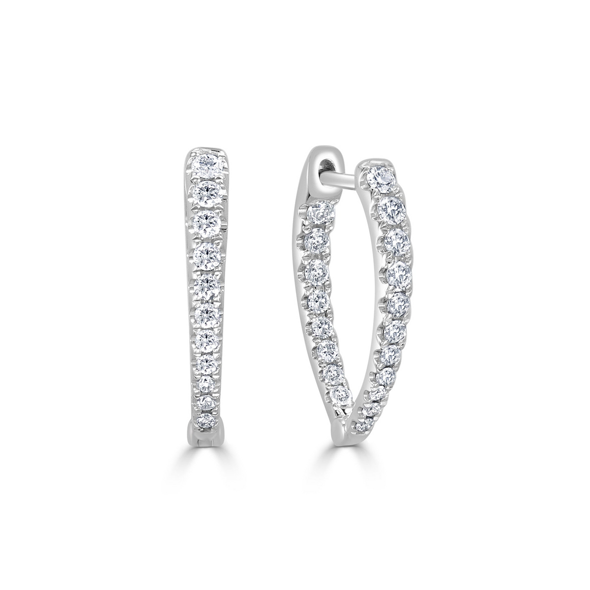 14K White Gold Small Hoop Diamond Earrings