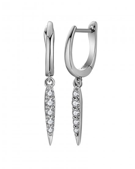 14K White Gold Bar Dangle Diamond Earrings