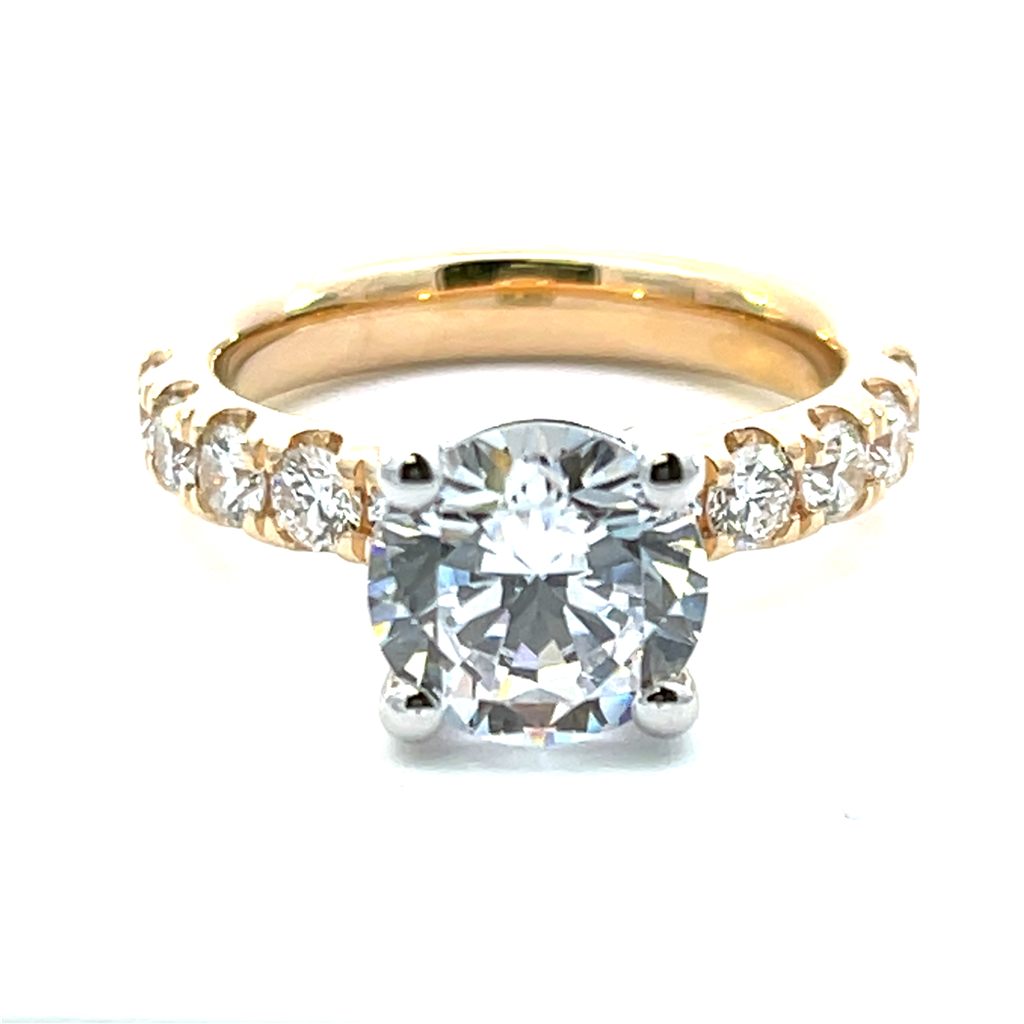 14K Two-Tone Gold Diamond Semi Mount Ring for Round Center, 0.88 CTW Diamonds