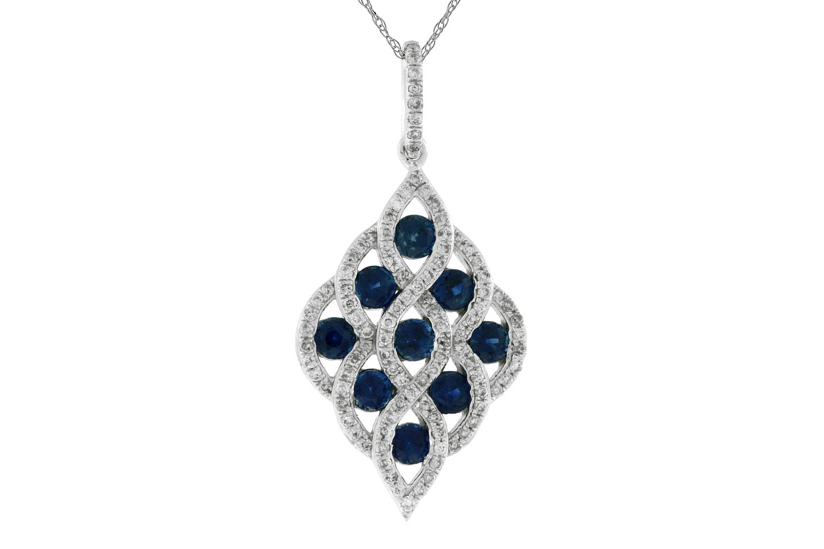 14K White Gold Sapphire and Diamond Pendant
