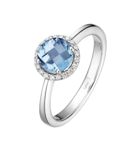 Lafonn White Sterling Silver Simulated Diamond Halo Ring, 6mm Round, 0.20 CTW, Size 7