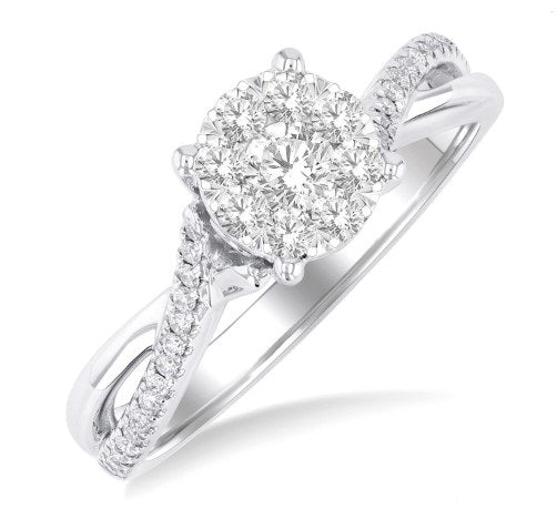 14K White Gold Lovebright Round Diamond Engagement Ring