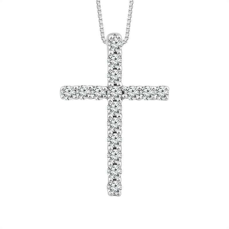 10K White Gold Prong-Set Diamond Cross Pendant (0.10 ctw)