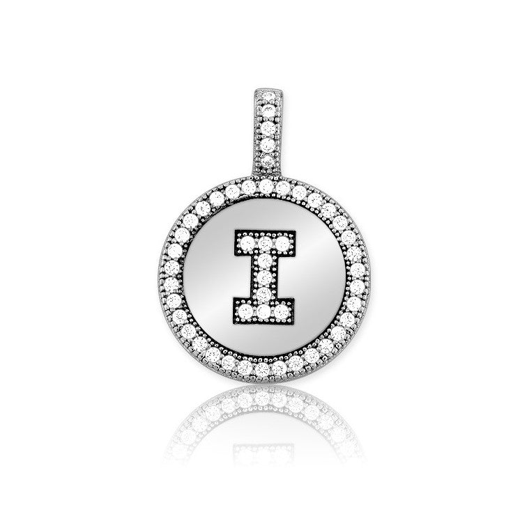 Initial "I" Sterling Silver CZ Pendant Necklace