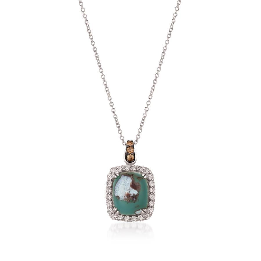 14K White Gold Peacock Aquaprase and Chocolate Diamond Pendant