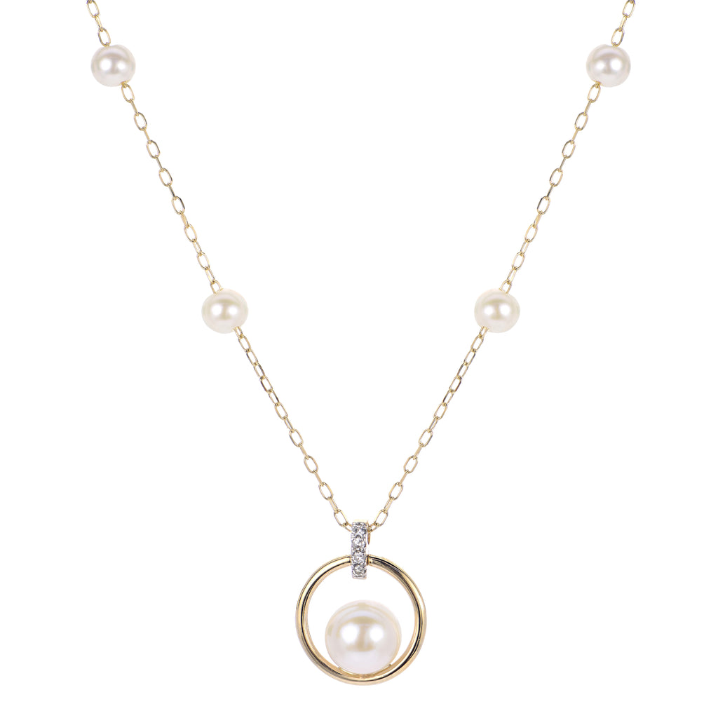 14K Yellow Gold Freshwater Pearl and Diamond Necklace