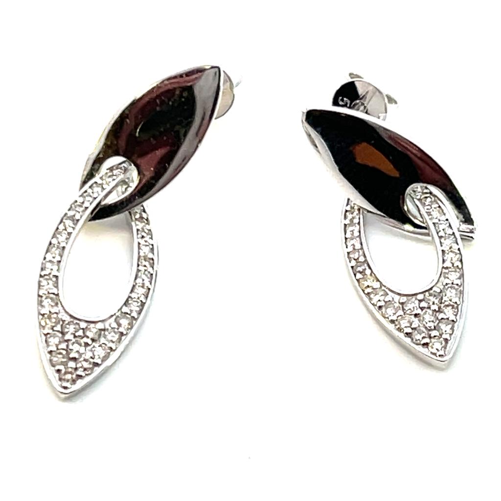 14K White Gold Dangle Diamond Earrings