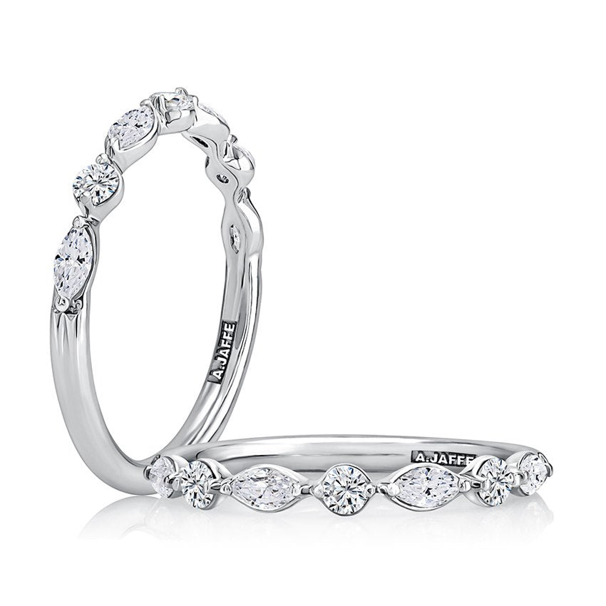 A. Jaffe 14K White Gold Marquise and Round Diamond Wedding Band