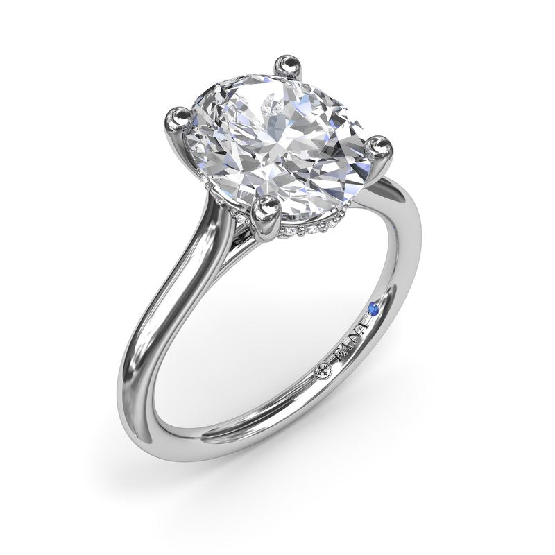 14K White Gold Solitaire Semi-Mount Ring for 2.00ct Round Center