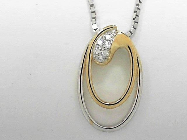 Two-Tone Rhodium and Yellow Gold Plated Sterling Silver Diamond Pendant