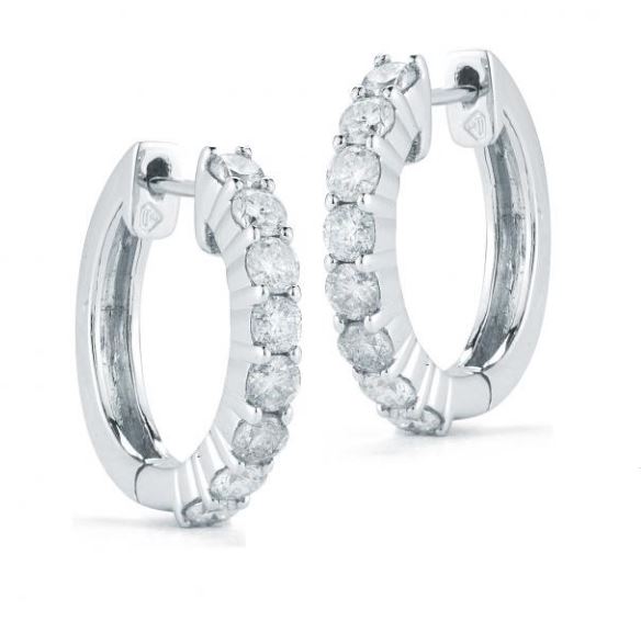 14K White Gold Huggie Diamond Earrings
