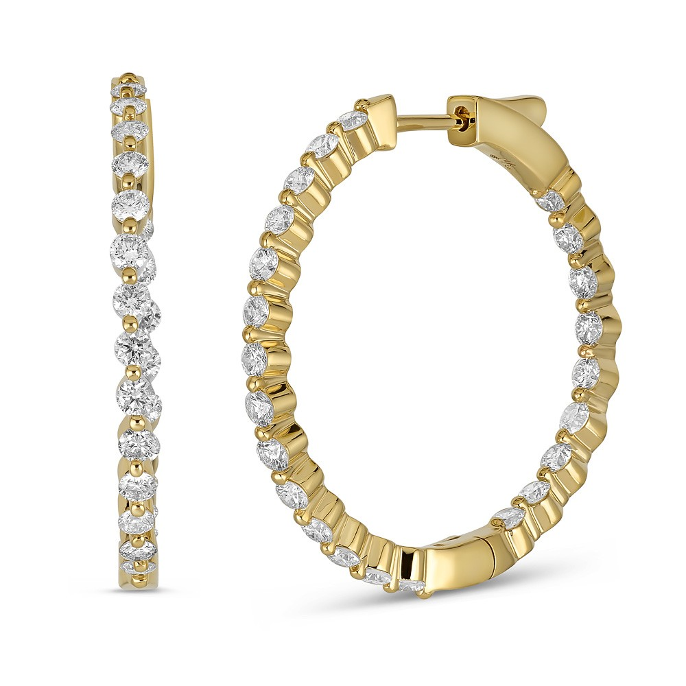 14K Yellow Gold Hoop Diamond Earrings