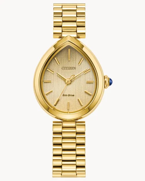 Citizen Eco-Drive L Rainell Yellow-Tone Stainless Steel Women's Dress Watch with Champagne Dial