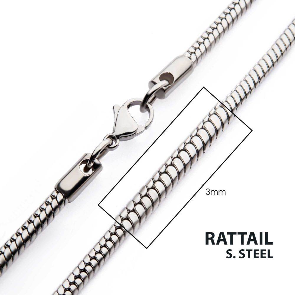 Men's Stainless Steel 3mm Rattail Chain Necklace
