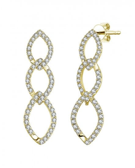 14K Yellow Gold Link Dangle Diamond Earrings