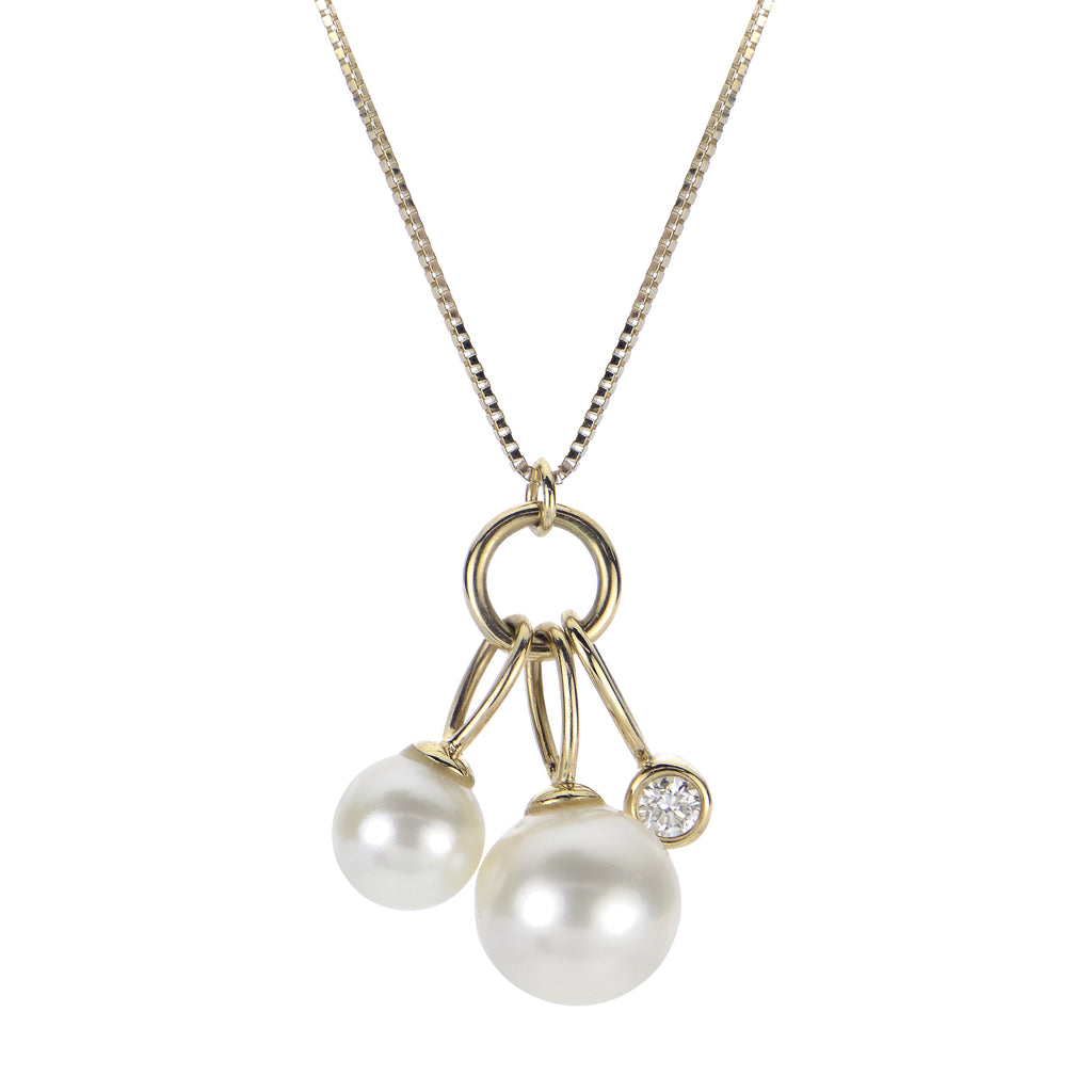 14K Yellow Gold Pearl and Diamond Pendant