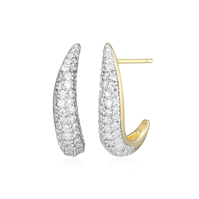 Timeless Small J Hoop Lab Diamond Fashion Earrings in 14K Yellow Gold-Plated Sterling Silver