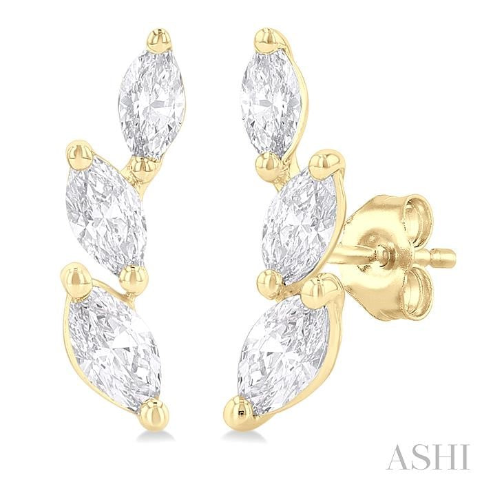 14K Yellow Gold Marquise Climber Diamond Earrings