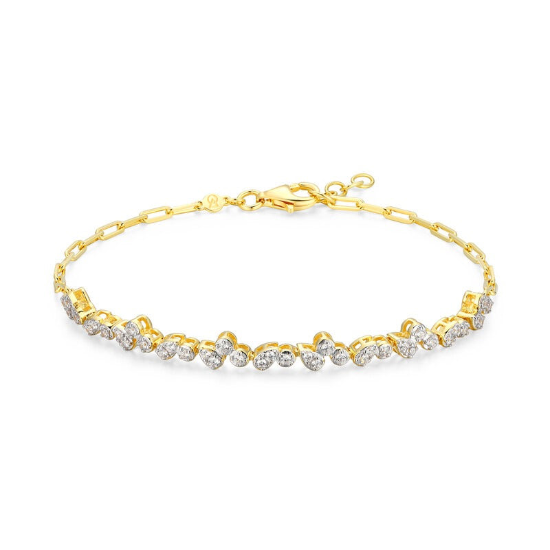 Tennis Pear and Round Lab-Created Diamond Paperclip Bracelet in 14K Yellow Gold-Plated Sterling Silver