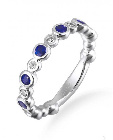 14K White Gold Sapphire and Diamond Gemstone Ring