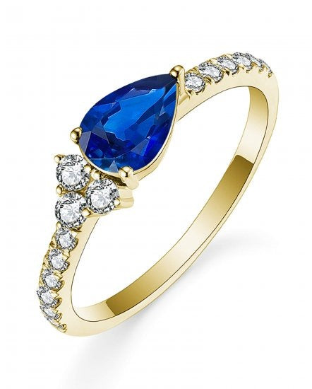 14K Yellow Gold Pear Sapphire and Diamond Gemstone Ring