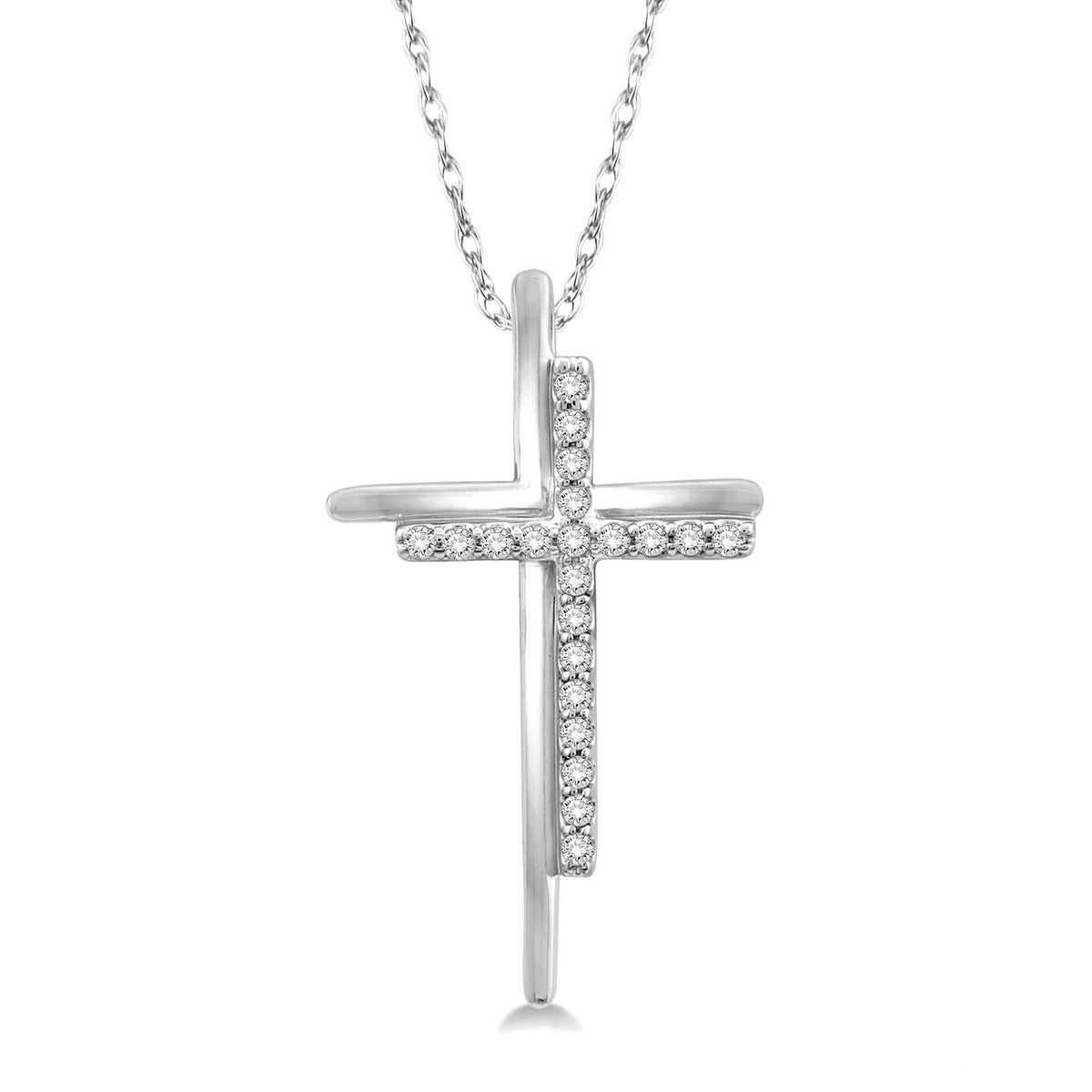 10K White Gold Diamond Cross Pendant (0.10 ctw)