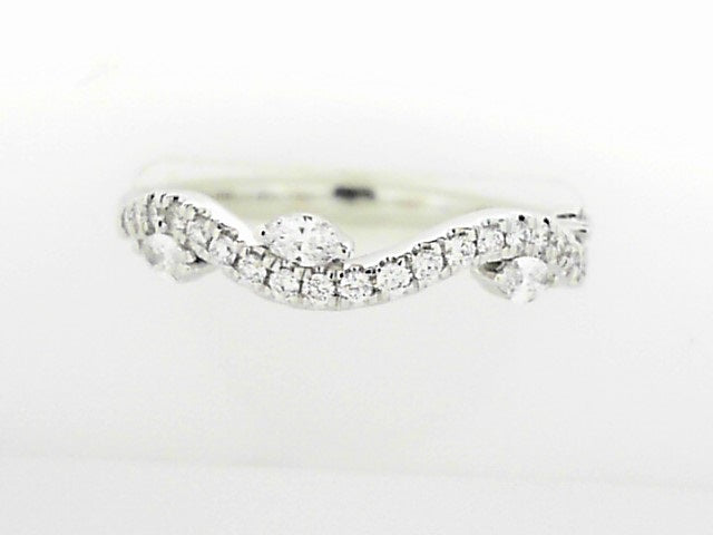 14K White Gold Round and Marquise Diamond Wedding Band
