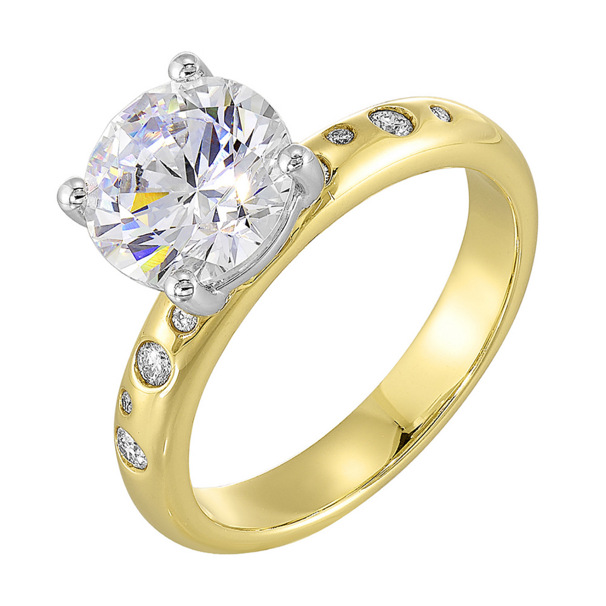 14K Two-Tone Gold Diamond Semi Mount Ring for Round Center, 0.10 CTW Diamonds