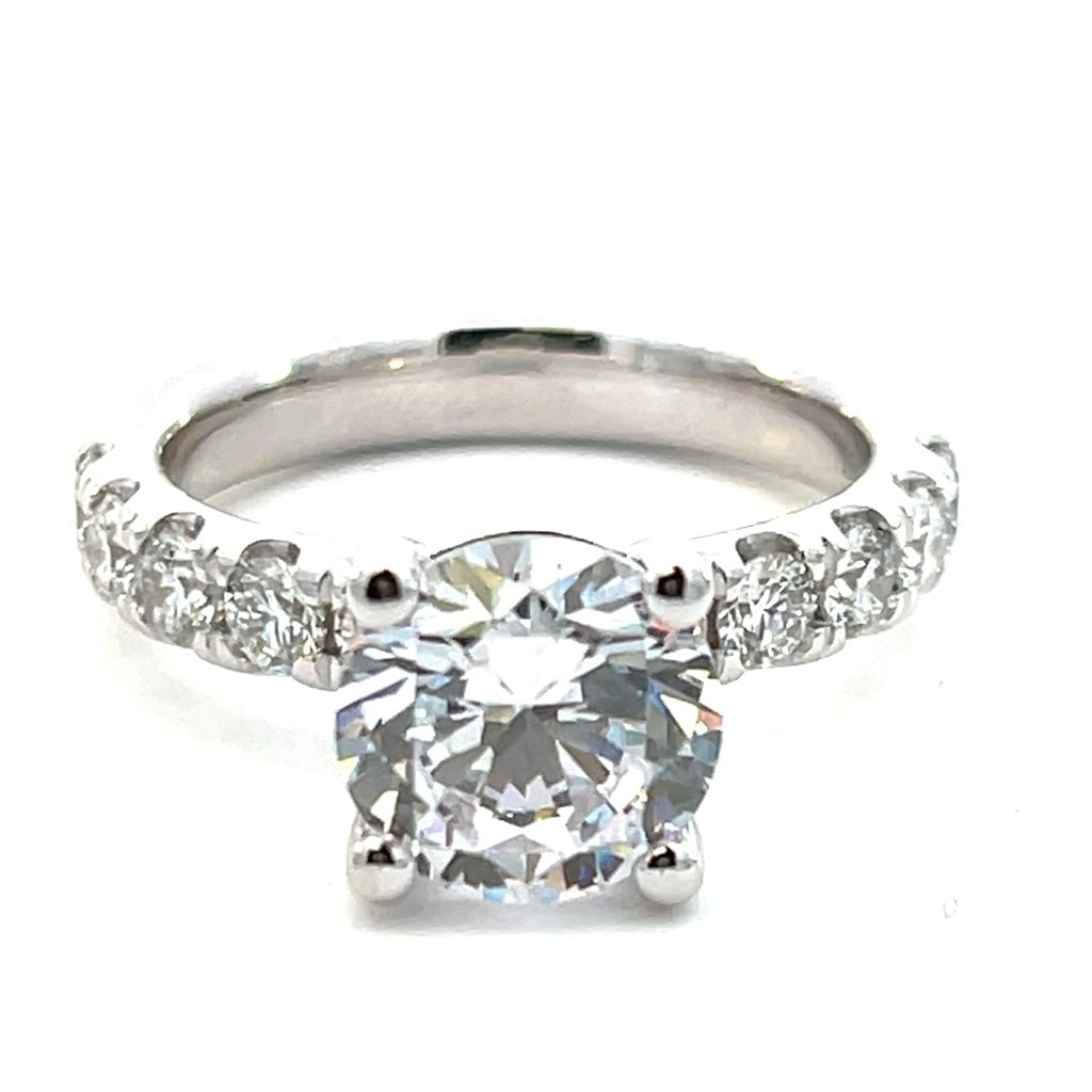 14K Gold Diamond Semi Mount Ring for Round Center, 0.88 CTW Diamonds