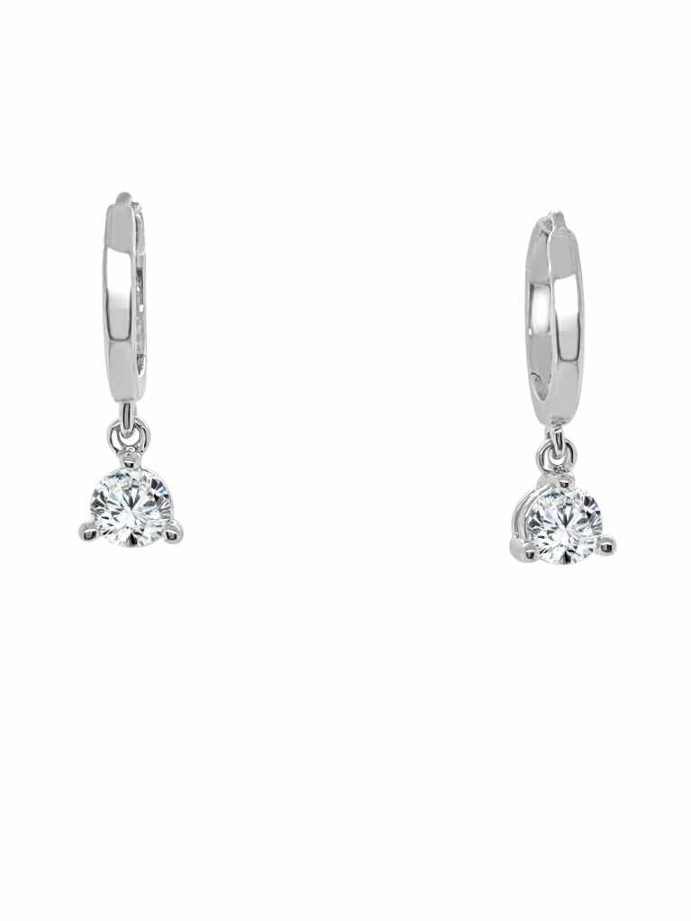 14K White Gold Huggie Diamond Earrings