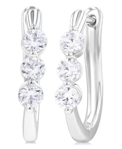 14K White Gold Hoop Diamond Earrings
