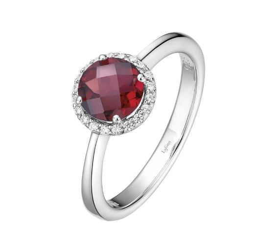 Lafonn White Sterling Silver January Birthstone Garnet Halo Mother's Ring, 0.20 CTW, Size 7