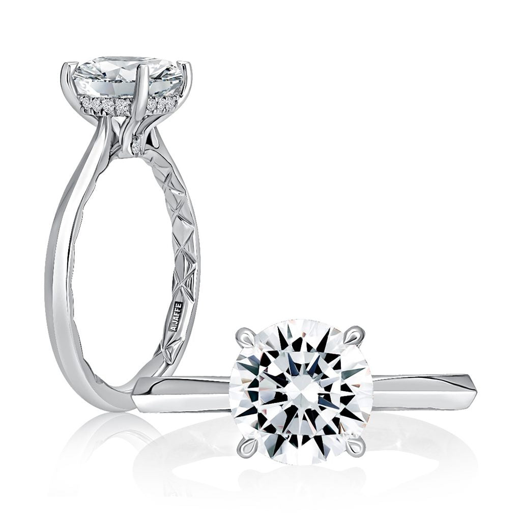 A. Jaffe 14K White Gold Hidden Halo Solitaire Semi-Mount Ring