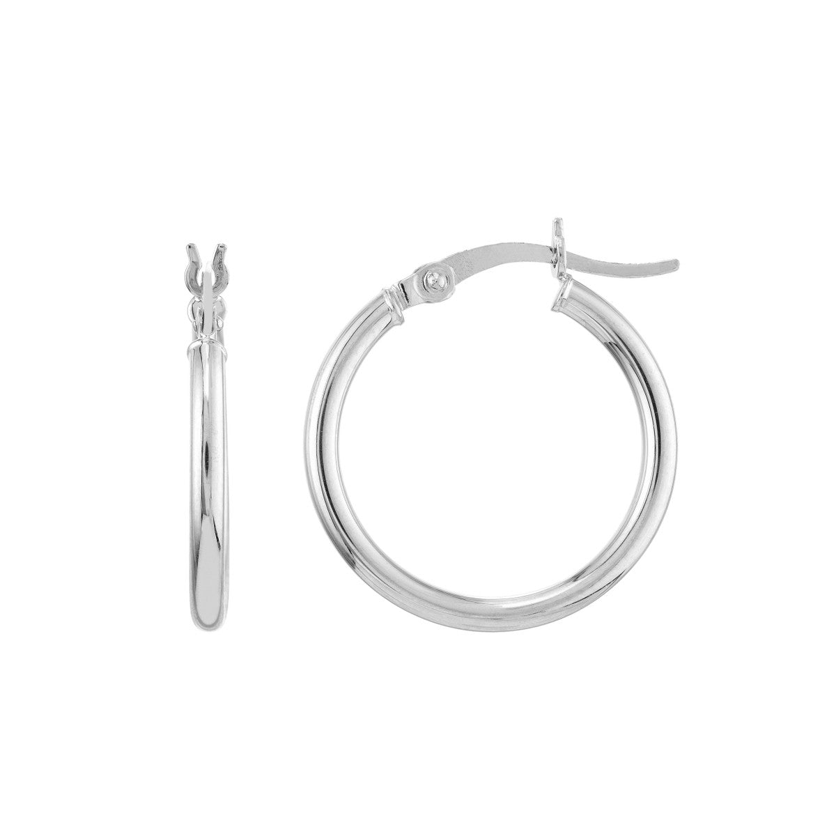 10K White Gold 2mm x 20mm Hoop Earrings