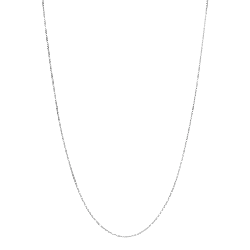 14K White Gold 0.55mm Solid Box Chain Necklace, 18 Inch