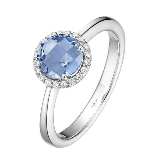 Lafonn White Sterling Silver Topaz Halo Ring, 6mm Round, 0.20 CTW, Size 7