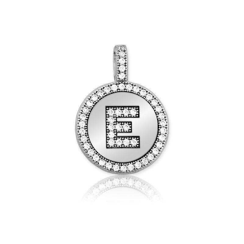 Initial "E" Sterling Silver CZ Pendant Necklace