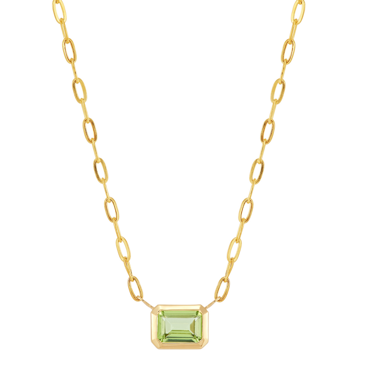 14K Yellow Gold Bezel-Set Emerald-Cut Peridot Pendant Necklace