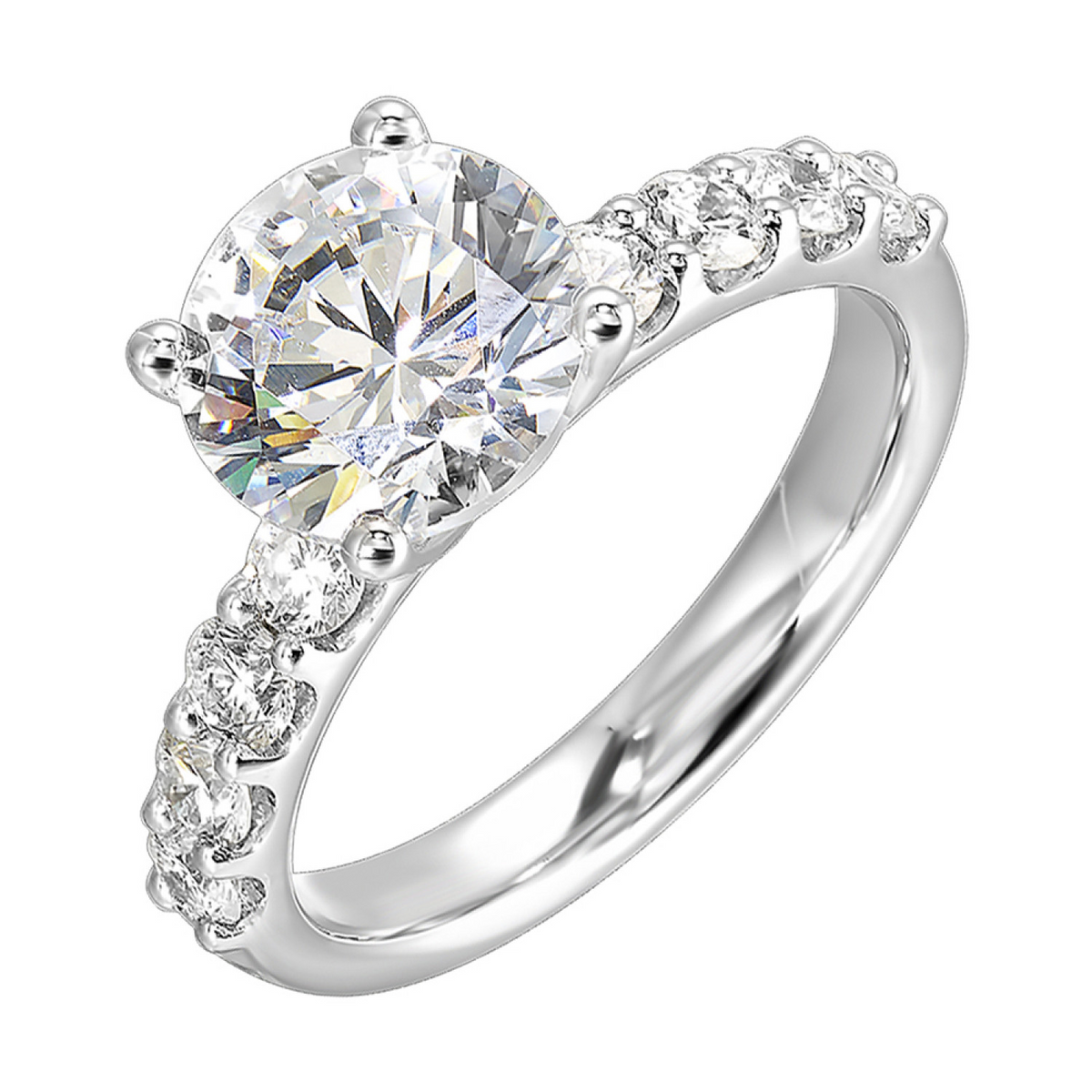 14K Gold In-Line Diamond Semi Mount Ring for Round Center, 0.62 CTW Diamonds