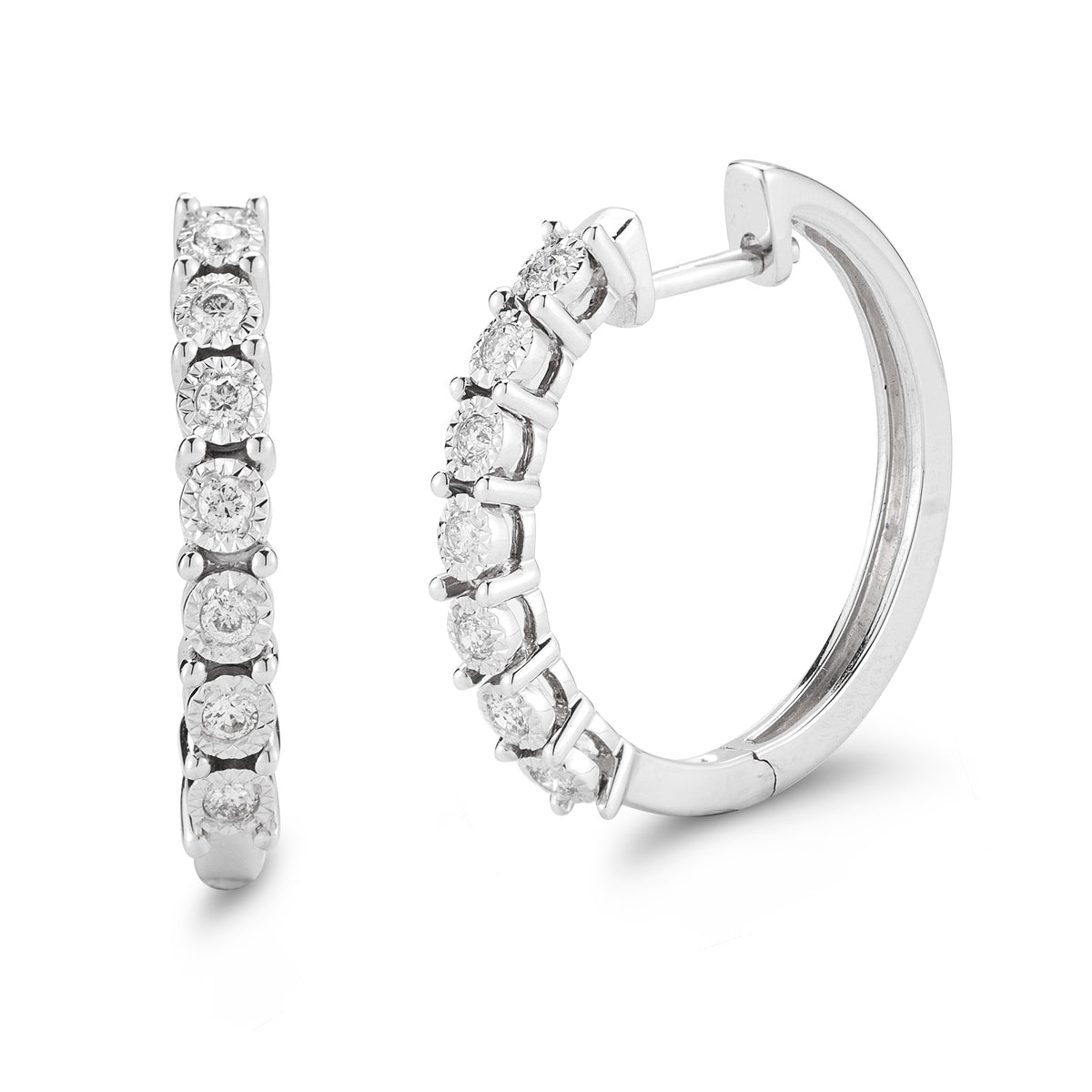 14K White Gold Illusion Hoop Diamond Earrings