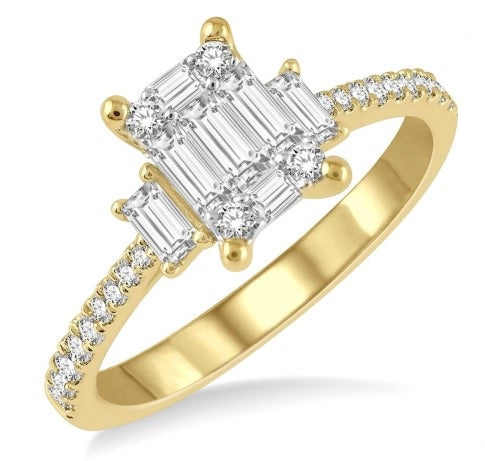 14K Yellow Gold Lovebright Multi-Shape Diamond Engagement Ring