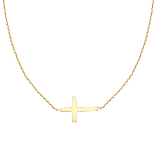 Yellow Gold Plated Sterling Silver Sideways Cross Necklace, 18 Inch