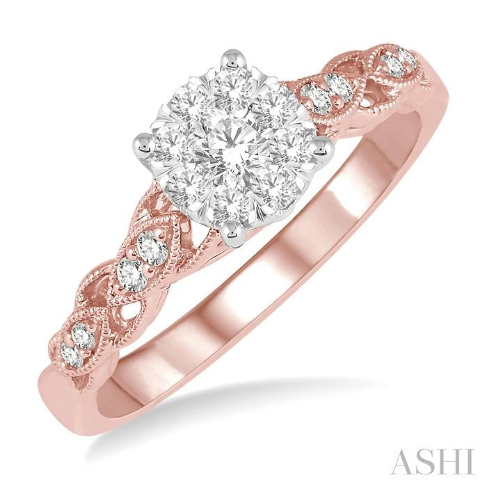 Two-Tone 14K Rose and White Gold Lovebright Vintage Lattice Diamond Engagement Ring